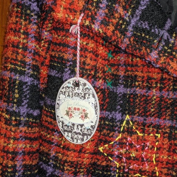 NWT Joe Browns sz 10 red tweed embroidered coat plaid tartan Star - Picture 8 of 8